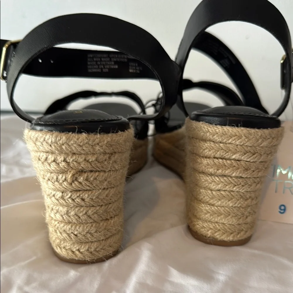 NEW! Time and Tru Black Wedge Espadrilles Sandals Size 7